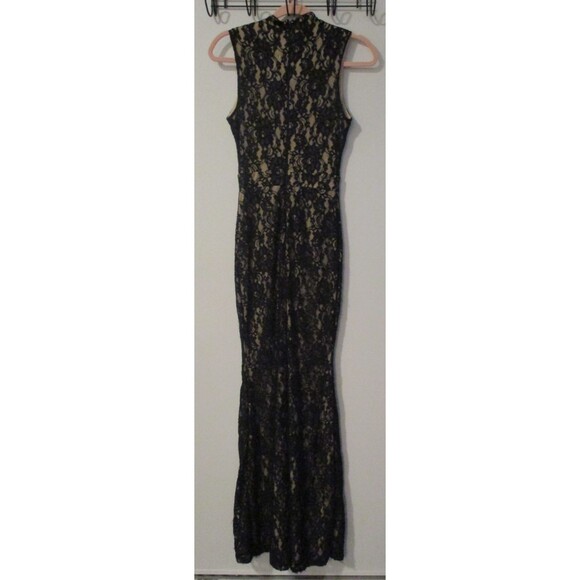 Windsor Black Lace Nude Lined Maxi Gown Womens S Formal Evening Prom Dress Slit - Picture 4 of 11